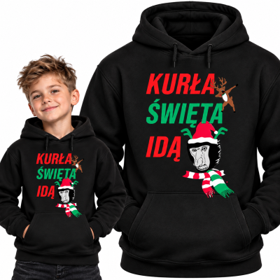 BLUZA Z KAPTUREM  ŚWIĄTECZNA KURŁA ŚWIĘTA